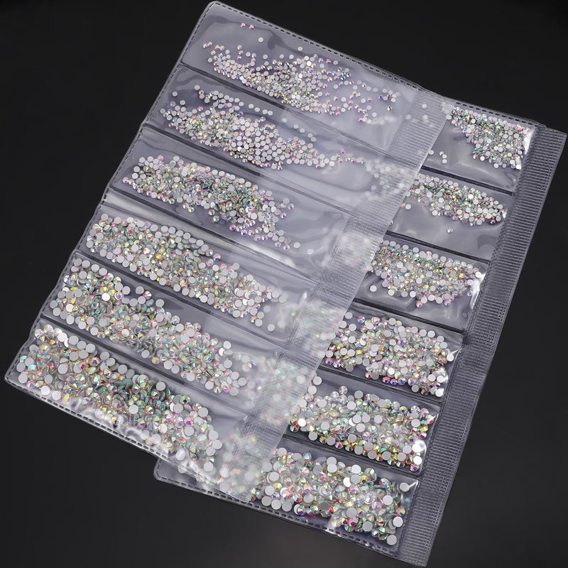 Bememo 3456 Pcs Crystals Diamond Rhinestones AB Clear Flat Back Round Gems Flatback Glass Mixed Size Crystals Gems for Crafts Clothes Shoes Makeup Bags Decor, 6 Sizes(Iridescent) - Image 5